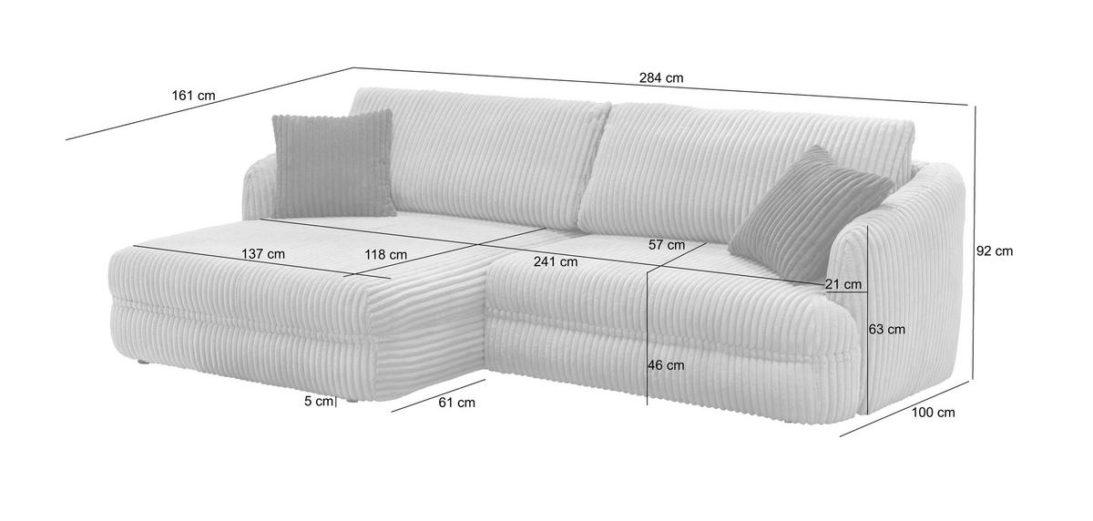 ECKSOFA LUSH in Cord Taupe  161/284 cm  - Taupe/Silberfarben, Design, Kunststoff/Textil (161/284cm) - Livetastic