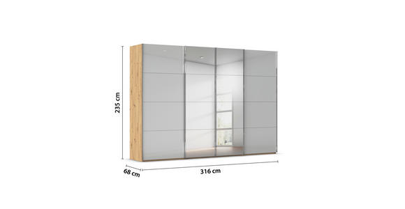 SCHWEBETÜRENSCHRANK  in Eiche Artisan, Seidengrau  - Chromfarben/Seidengrau, Design, Glas/Holzwerkstoff (316/235/68cm) - Novel