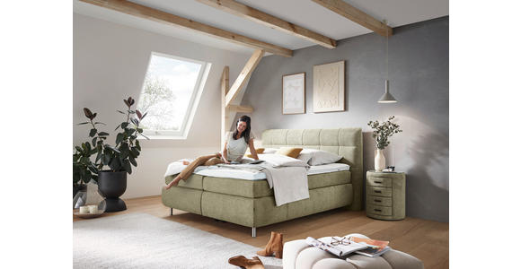 BOXSPRINGBETT 180/200 cm in Olivgrün - Schwarz/Olivgrün, KONVENTIONELL, Textil/Metall (180/200cm) - Dieter Knoll