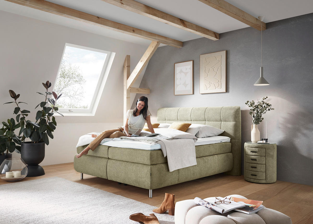 BOXSPRING-ÁGY 160/200 cm  világoszöld  - alumínium színű/világoszöld, Konventionell, textil/fém (160/200cm) - Dieter Knoll