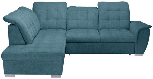 ECKSOFA Blau Chenille Bettkasten, Schlaffunktion, Rücken echt, Kopfteilverstellung, Liegefläche im Originalstoff  - Chromfarben/Blau, KONVENTIONELL, Kunststoff/Textil (205/260cm) - Carryhome