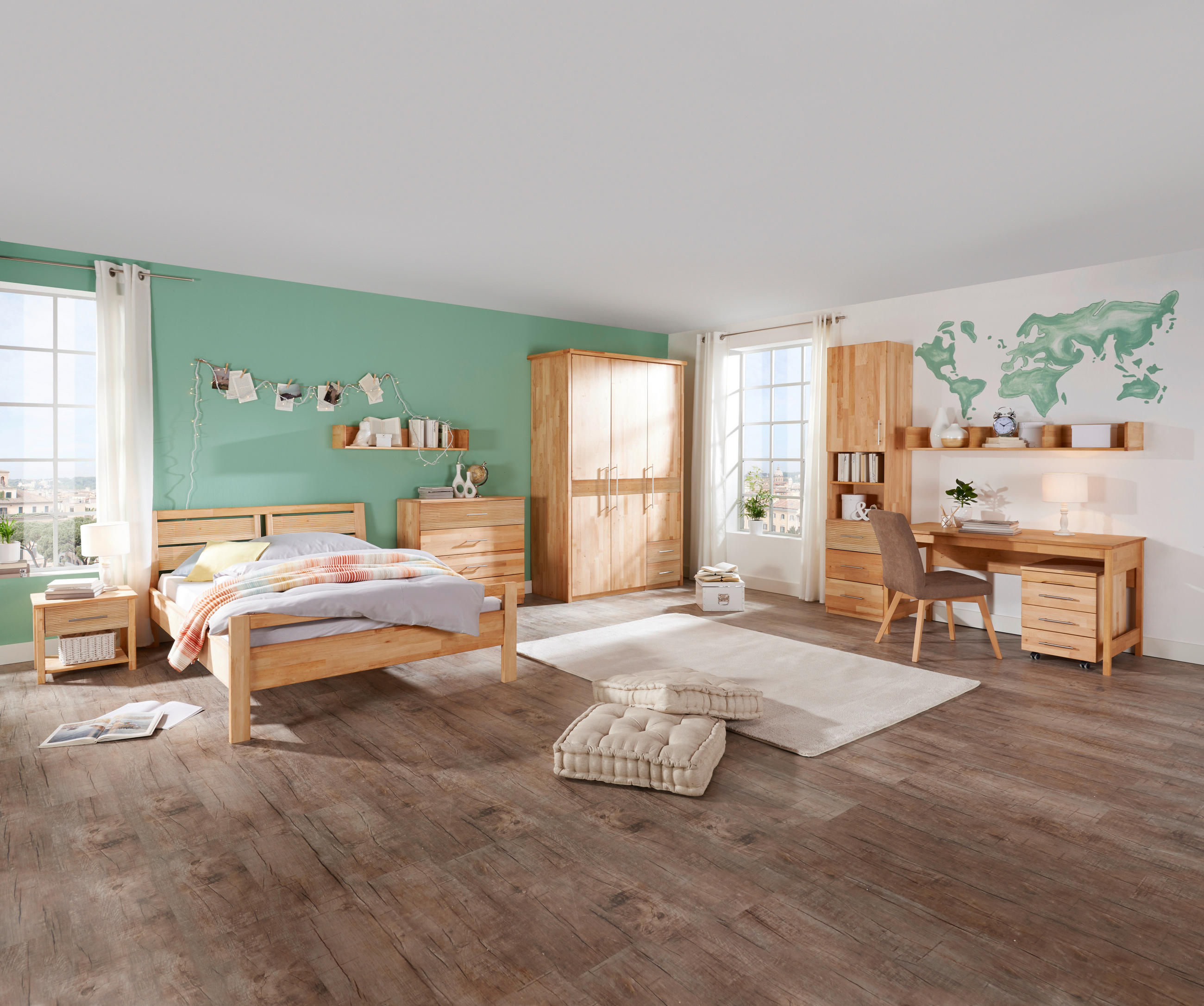 BETT 140/200 cm  in Weiss, Erlefarben   - Weiss/Erlefarben, Natur, Glas/Holz (140/200cm) - Linea Natura