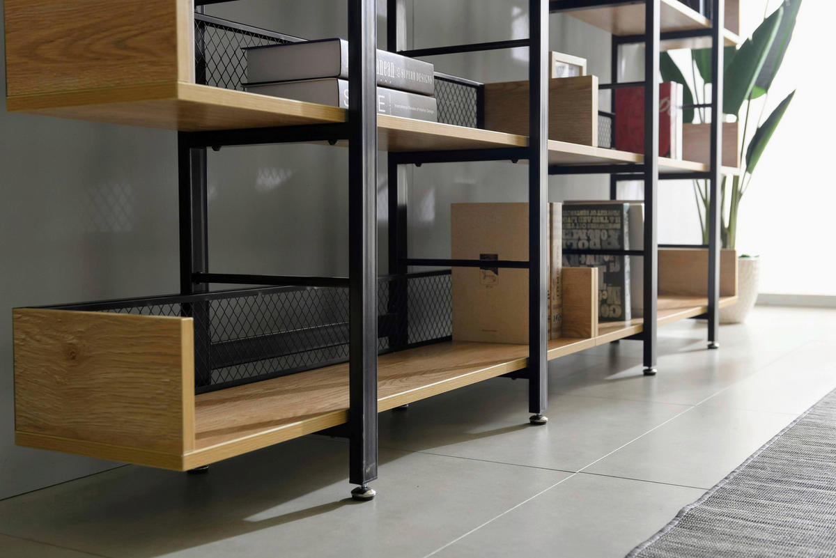 REGAL  120/180/30 cm Naturfarben, Schwarz  - Schwarz/Naturfarben, Design, Holzwerkstoff/Metall (120/180/30cm) - Livetastic