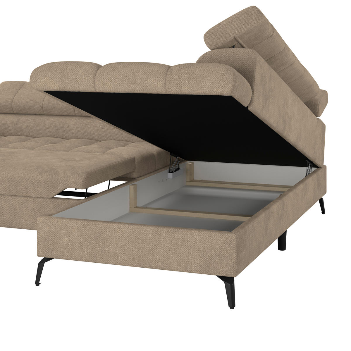 ECKSOFA in Beige  - Beige/Schwarz, Trend, Kunststoff/Textil (261/203cm) - Livetastic
