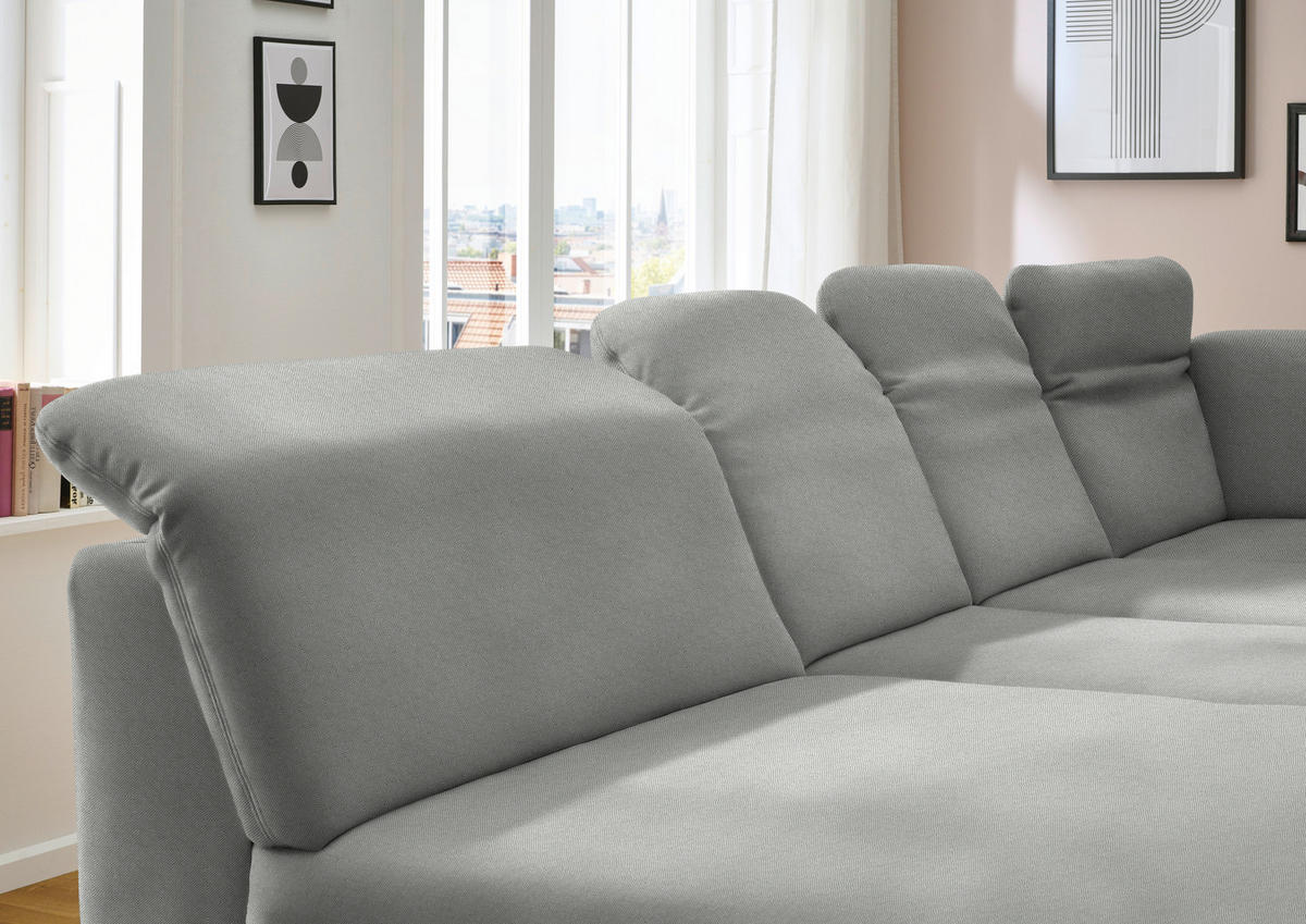 WOHNLANDSCHAFT  in Chenille Greige  - Greige/Schwarz, Design, Textil/Metall (198/369/255cm) - Beldomo Style