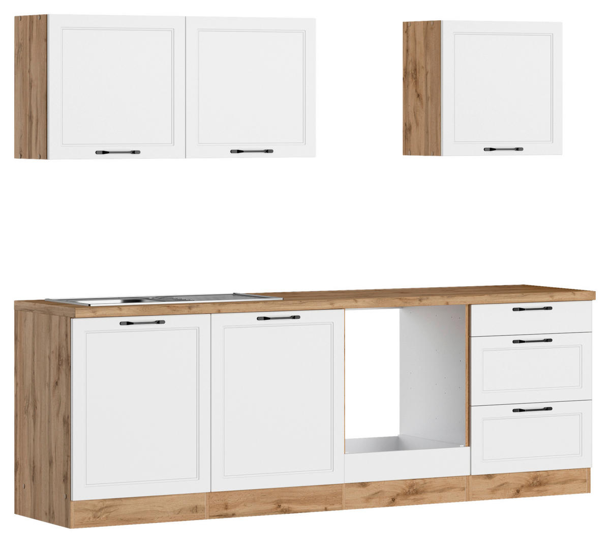 KÜCHENLEERBLOCK 240 cm   in Weiß, Eiche Wotan  - Eiche Wotan/Schwarz, LIFESTYLE, Holzwerkstoff/Metall (240cm) - Held