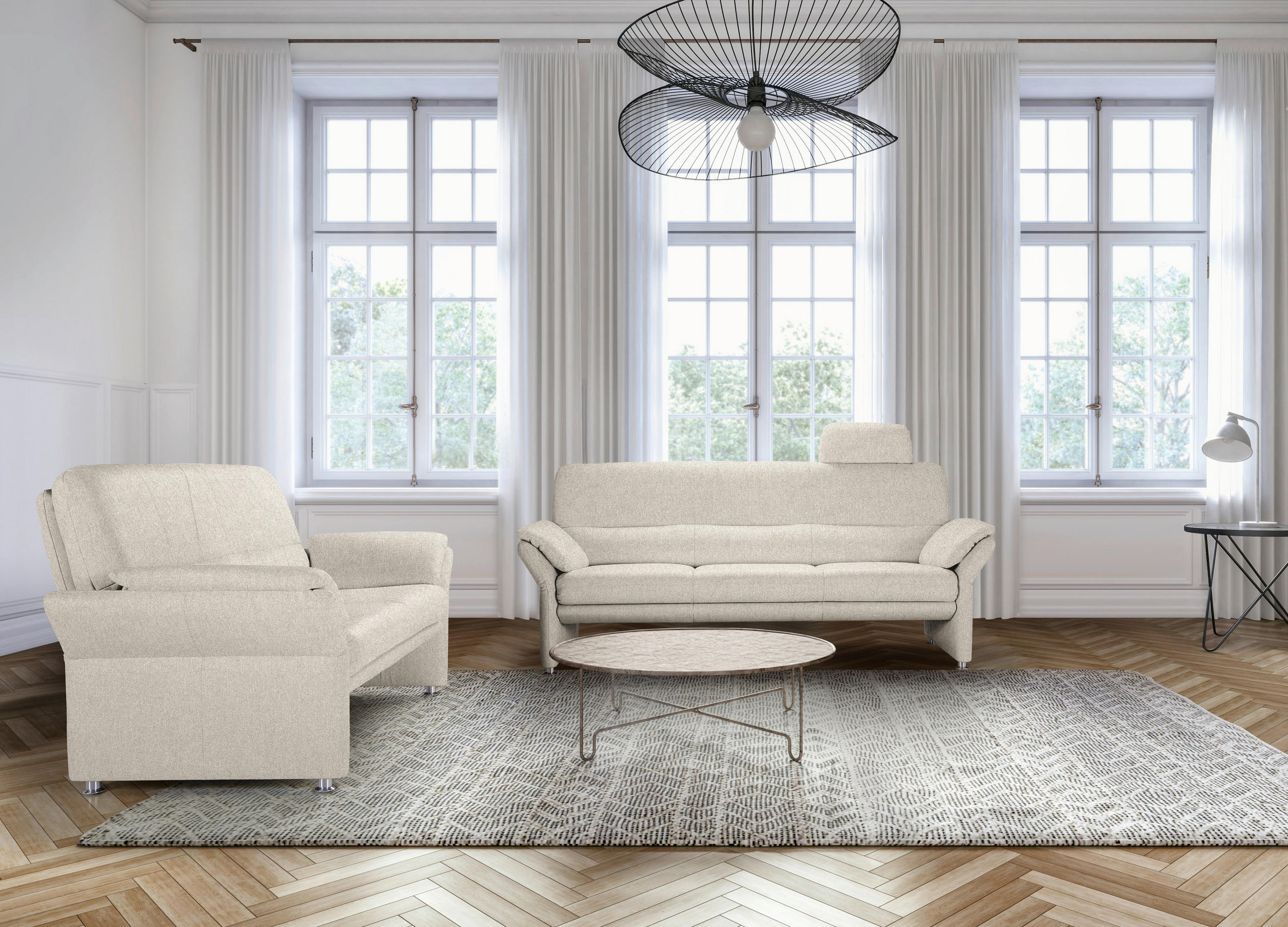 2-SITZER-SOFA in Flachgewebe Creme  - Chromfarben/Creme, Design, Textil/Metall (147-172/90/89cm) - Horst AG