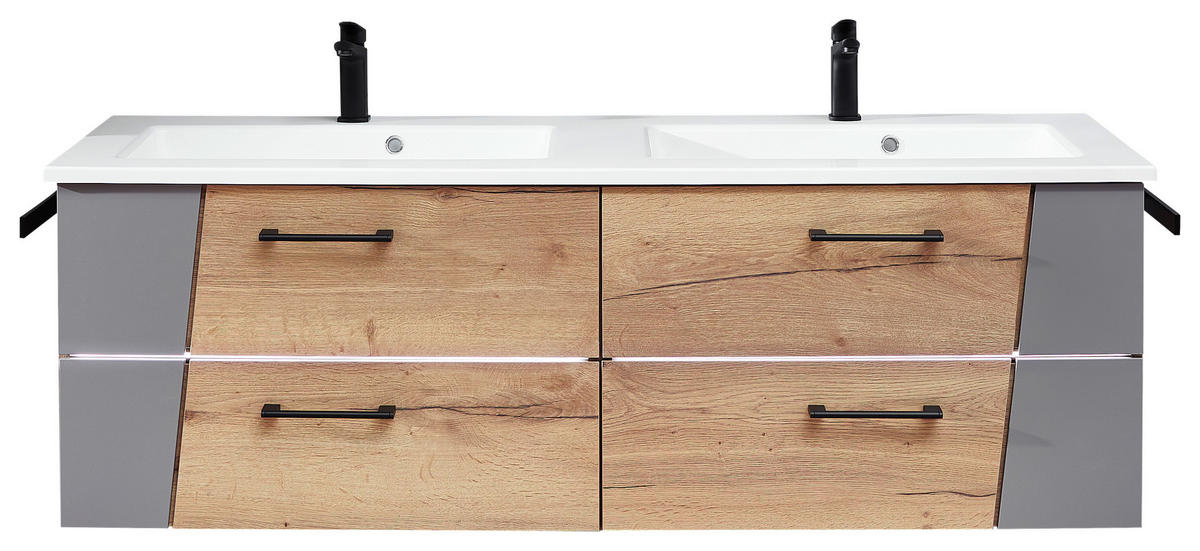 WASCHTISCHKOMBI 153 cm  - Eichefarben/Blaugrau, KONVENTIONELL, Holzwerkstoff/Stein (153cm) - Sadena