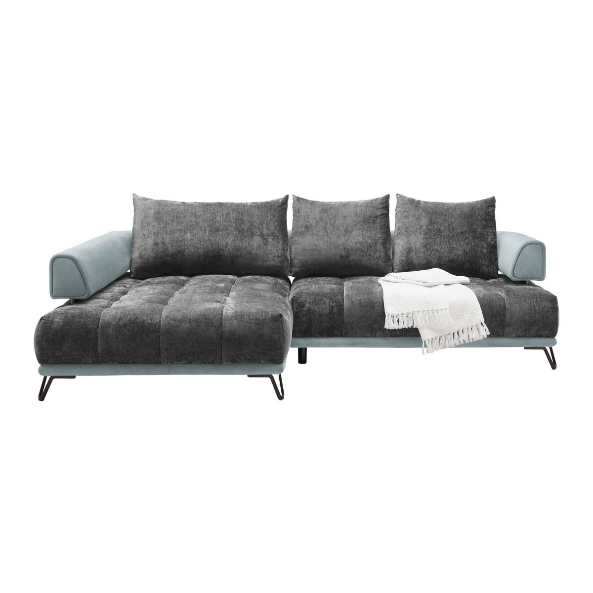 HÖRNSOFFA i mörkgrå  - mörkgrå/silver, Modern, metall/textil (184/67-87/262cm) - MID.YOU