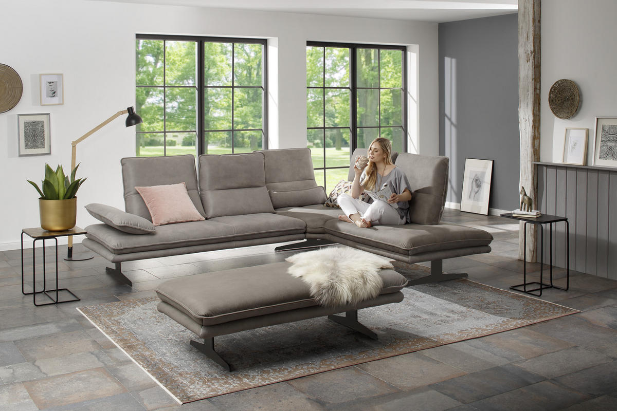 ECKSOFA in Mikrofaser Grau  224/284 cm  - Schwarz/Grau, Design, Textil/Metall (224/284cm) - Chilliano