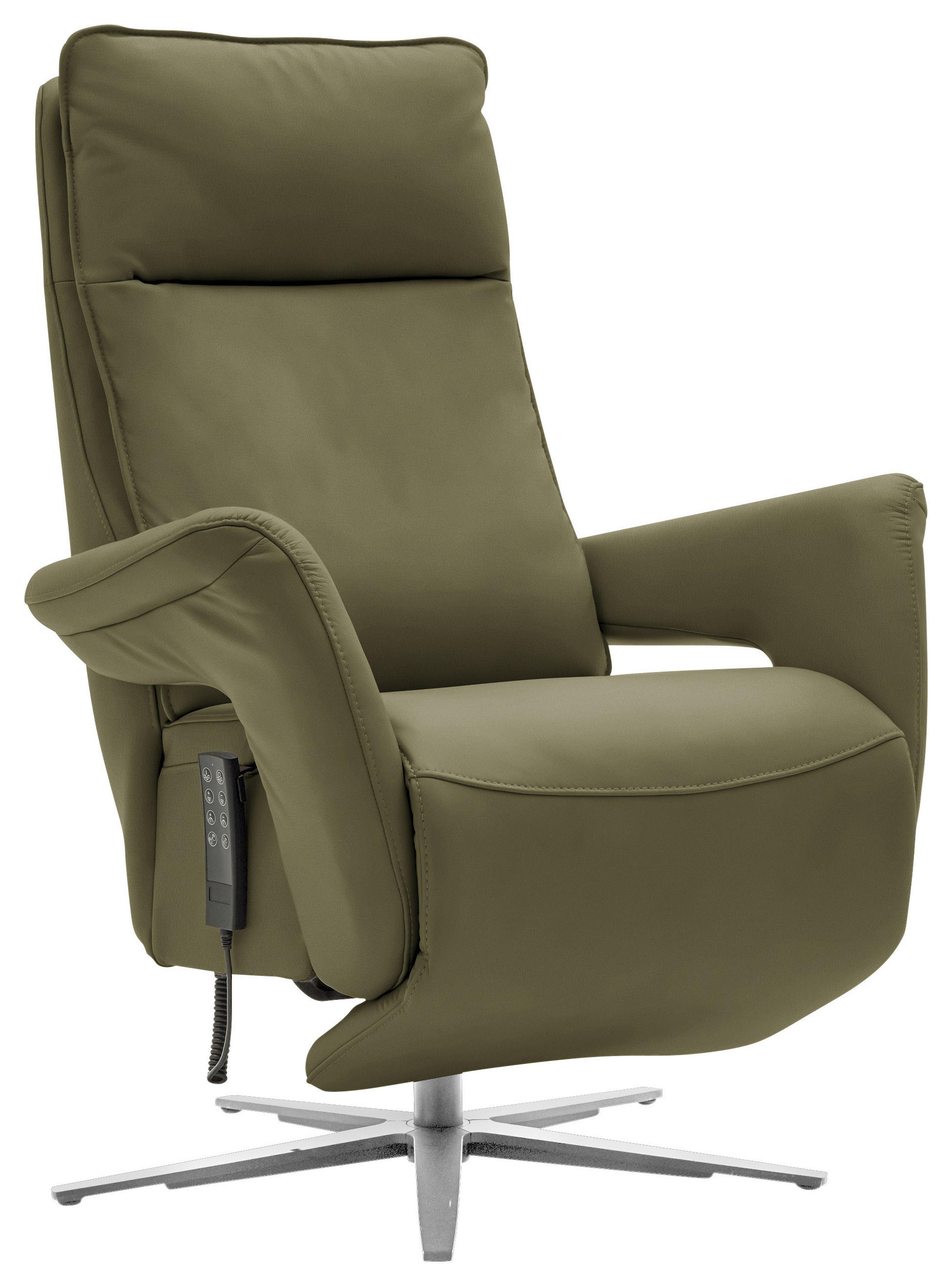 RELAXSESSEL in Leder Grün  - Edelstahlfarben/Grün, Design, Leder/Metall (79-83/116/87-176cm) - Valdera