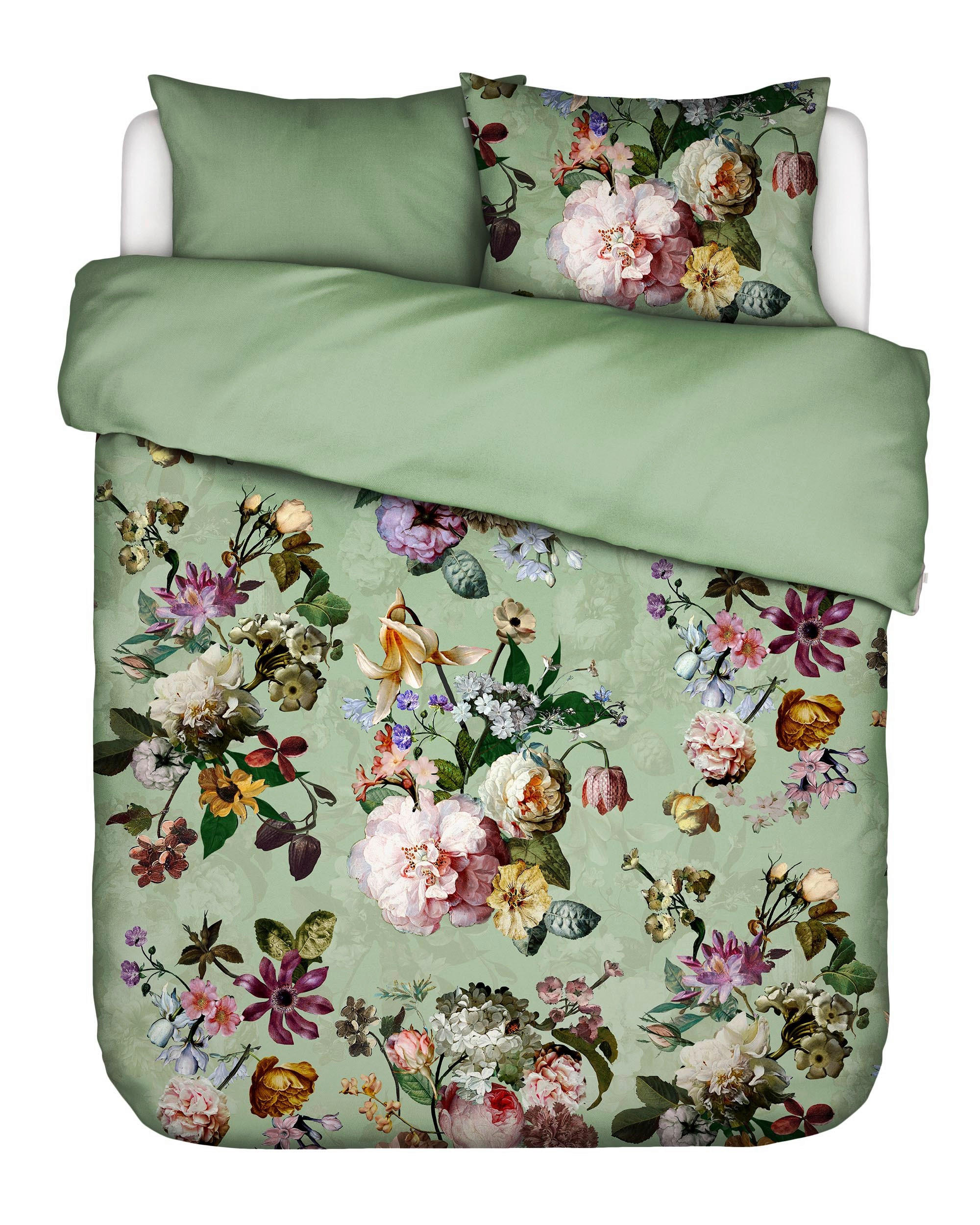 WENDEBETTWÄSCHE FLEUR Satin 200/200 cm  - Salbeigrün, KONVENTIONELL, Textil (200/200cm) - Essenza