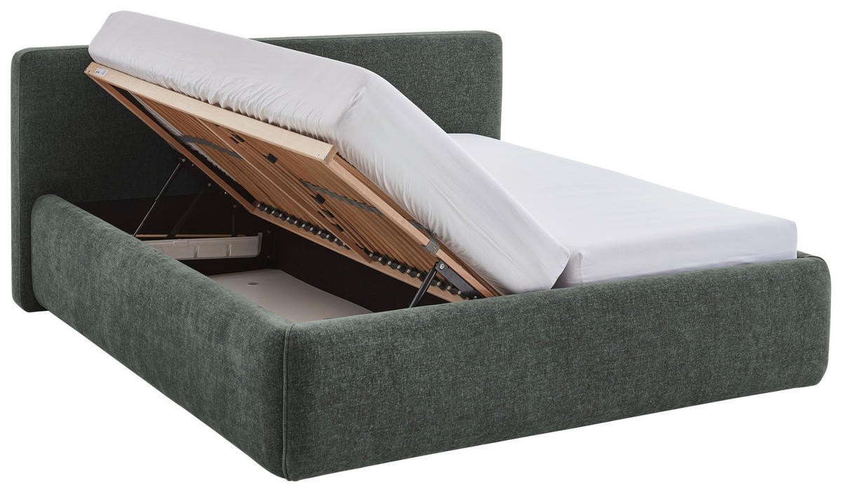 POLSTERBETT 180/200 cm,  in Grün, Bettkasten, Lattenroste,  - Birkefarben/Buchefarben, Design, Holz/Textil (180/200cm) - Xora