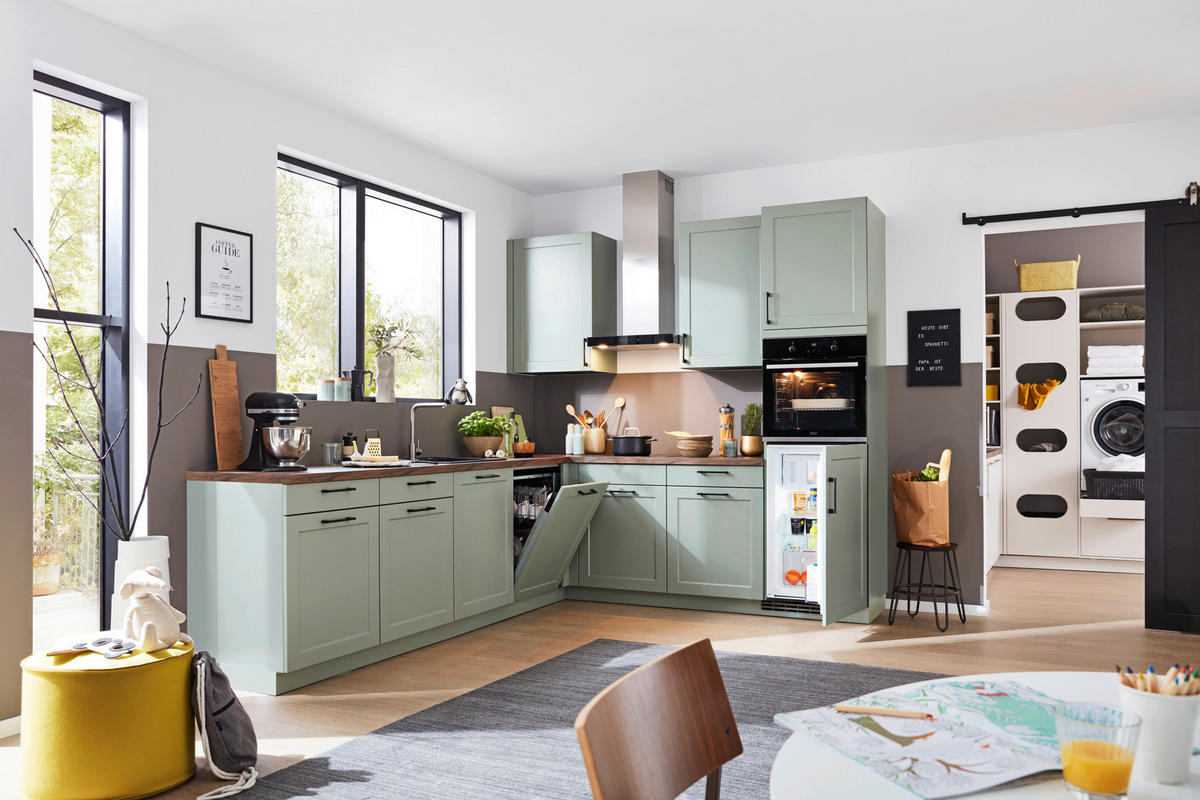 VGRADNA KUHINJA - žajbljevo zelena, Trendi, leseni material - Novel