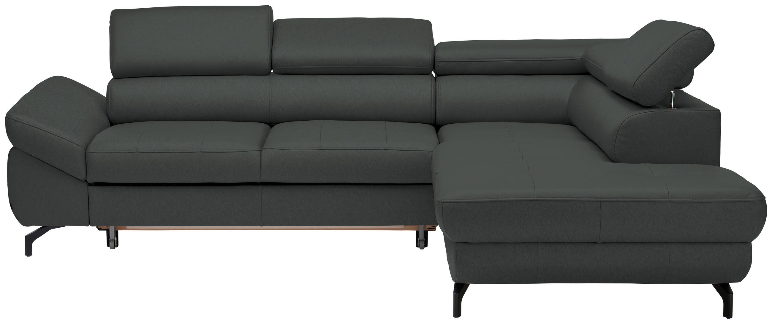 ECKSOFA in Echtleder Grau  - Schwarz/Grau, Design, Leder/Metall (270/220cm) - Novel