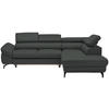 ECKSOFA in Echtleder Grau  - Schwarz/Grau, Design, Leder/Metall (270/220cm) - Novel