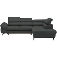 ECKSOFA in Echtleder Grau  - Schwarz/Grau, Design, Leder/Metall (270/220cm) - Novel