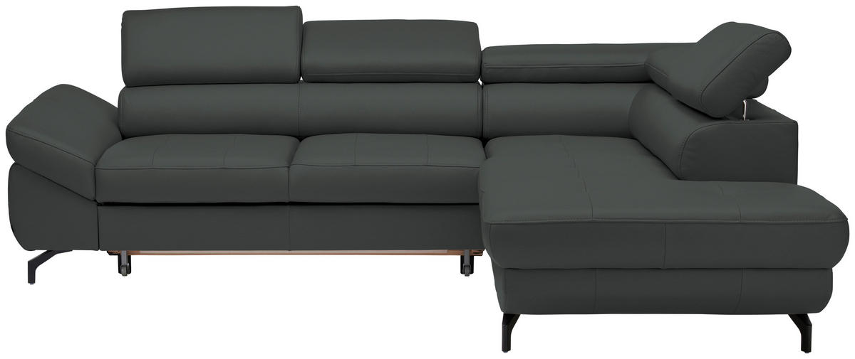 ECKSOFA in Echtleder Grau  - Schwarz/Grau, Design, Leder/Metall (270/220cm) - Novel