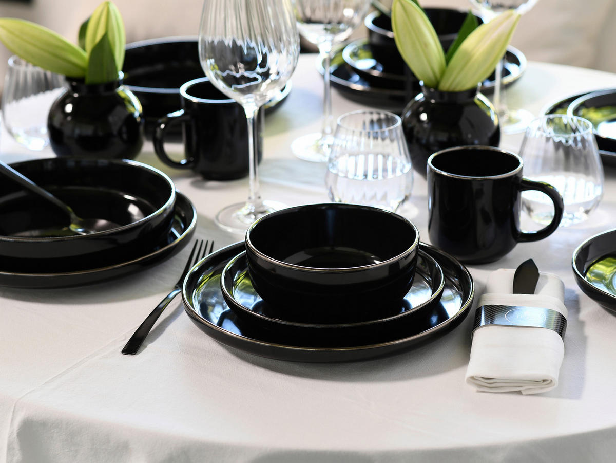 KOMPLETT SERVIS Nordic Festive Schwarz 10 delar  - svart/guldfärgad, Basics, keramik - Creatable
