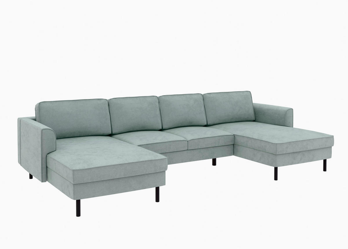 WOHNLANDSCHAFT Mintgrün Struktur  - Schwarz/Mintgrün, MODERN, Textil/Metall (161/306/161cm) - Trendmanufaktur