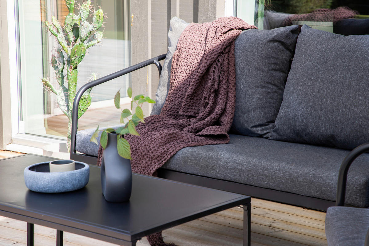 LOUNGEGARNITUR   Stahl  - Dunkelgrau/Schwarz, KONVENTIONELL, Textil/Metall - Gardenson