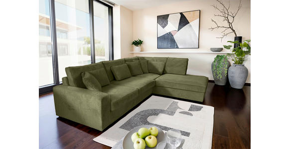ECKSOFA Olivgrün Cord Zierkissen, Rückenkissen, Rücken echt  - Schwarz/Olivgrün, MODERN, Kunststoff/Textil (307/228cm) - Carryhome