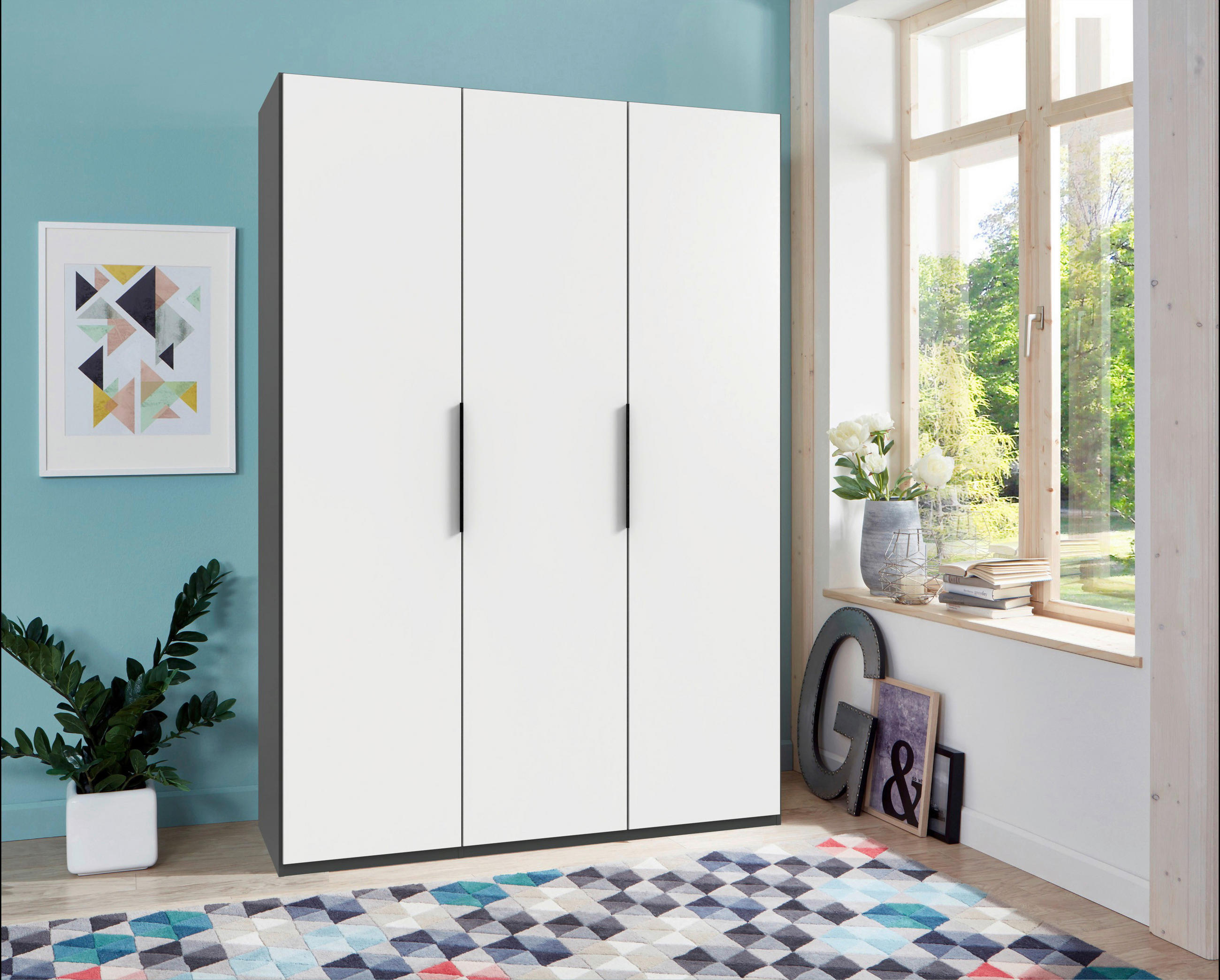 DREHTÜRENSCHRANK in Graphitfarben, Weiss  - Weiss/Schwarz, Konventionell, Holzwerkstoff/Metall (150/236/58cm) - Hom`in