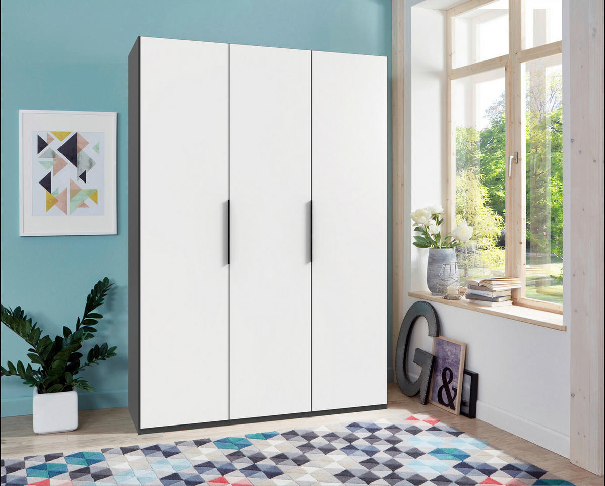 DREHTÜRENSCHRANK in Graphitfarben, Weiss  - Weiss/Schwarz, Konventionell, Holzwerkstoff/Metall (150/236/58cm) - Hom`in
