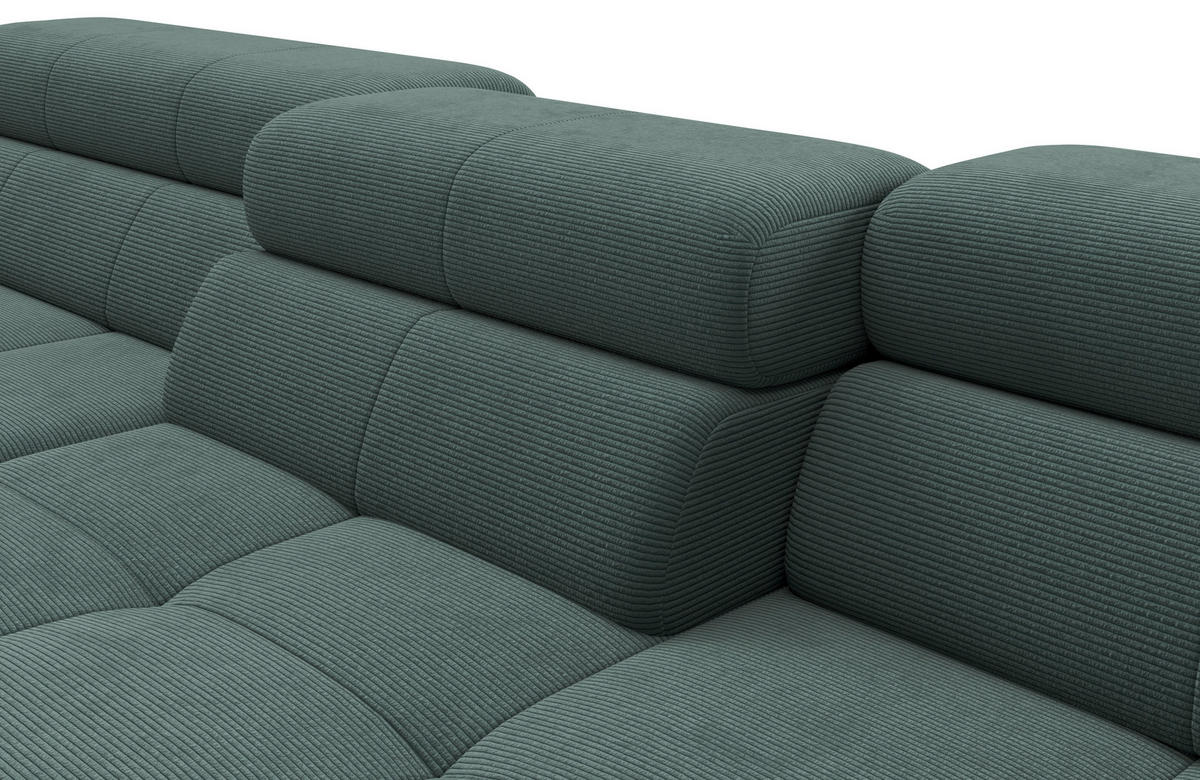 ECKSOFA Grün Feincord Rücken echt, Kopfteilverstellung, Sitztiefenverstellung  - Schwarz/Grün, KONVENTIONELL, Textil/Metall (226/293cm) - Hom`in