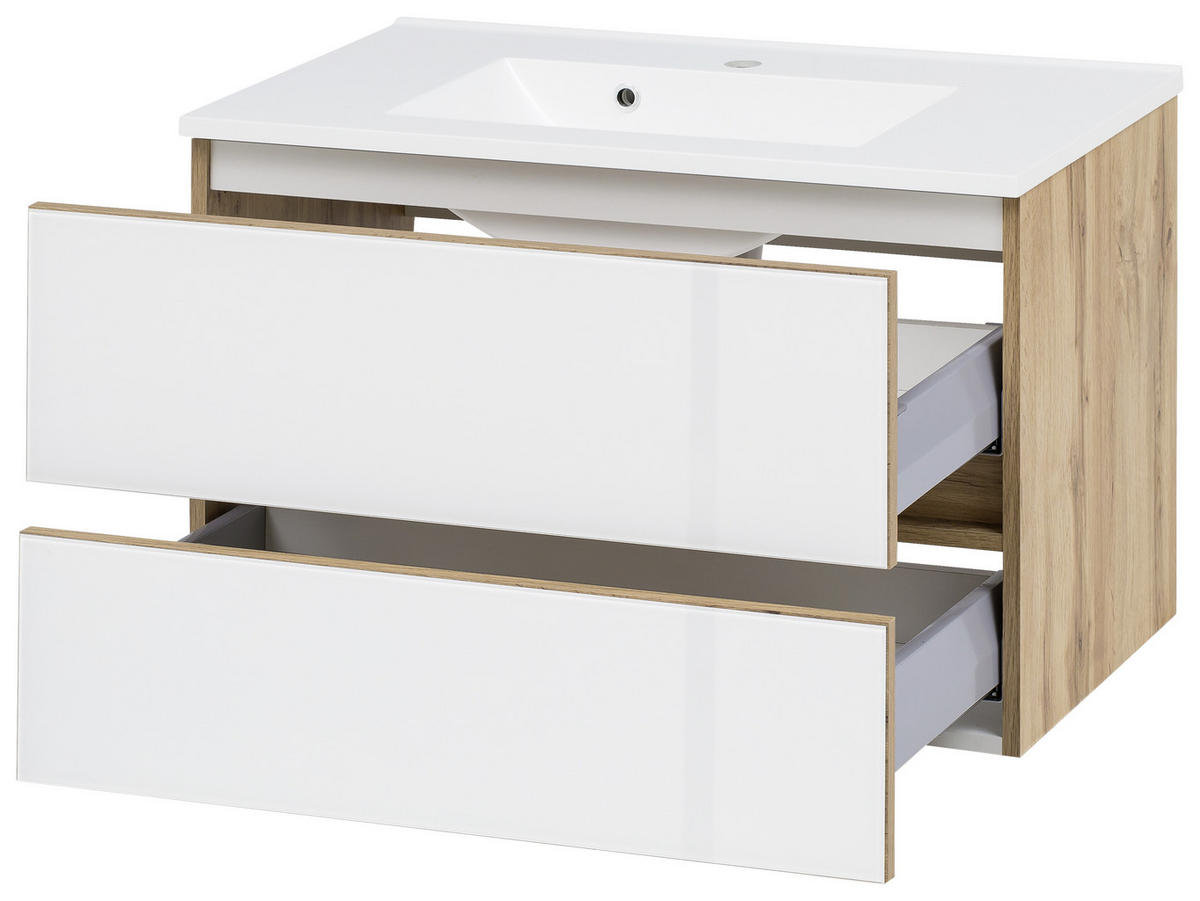 WASCHTISCHKOMBI 80 cm  - Eichefarben/Weiß, KONVENTIONELL, Glas/Holzwerkstoff (80cm) - Held