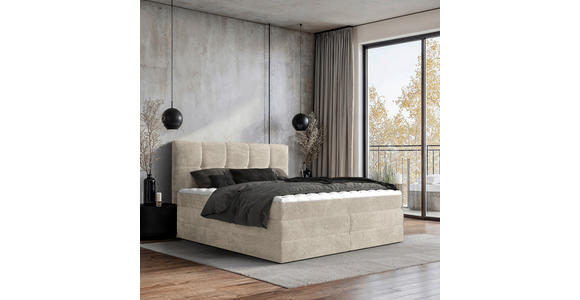 BOXSPRINGBETT 180/200 cm in Creme - Creme/Schwarz, Design, Kunststoff/Textil (180/200cm) - Esposa