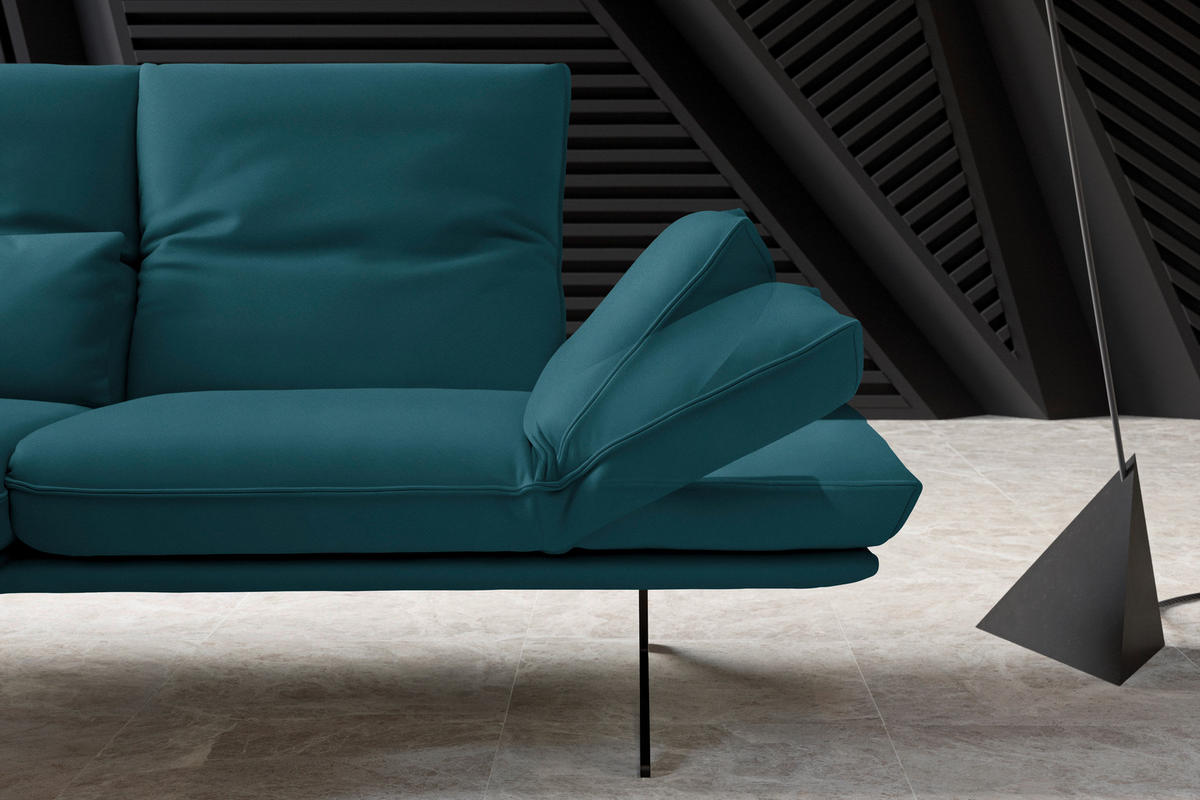 ECKSOFA in Echtleder Petrol  130/210 cm  - Gelb/Petrol, Design, Leder/Metall (130/210cm) - Dieter Knoll