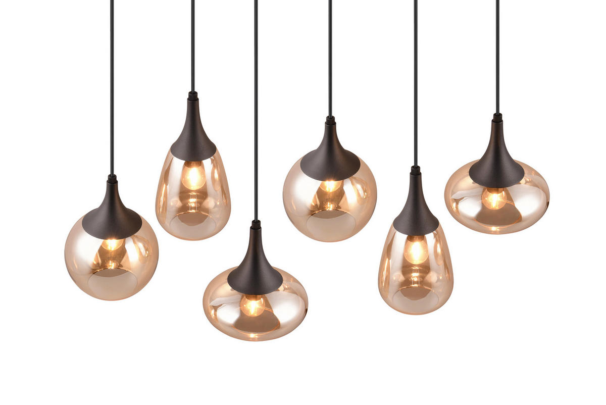 HÄNGELEUCHTE Lumina 93,8/34,5/150 cm   - Bernsteinfarben/Schwarz, Design, Glas/Metall (93,8/34,5/150cm) - Trio Leuchten
