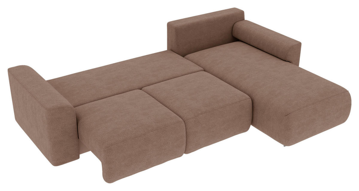 ECKSOFA Taupe Lederlook Zierkissen, Rückenkissen, Bettkasten, Schlaffunktion, Rücken echt, Liegefläche im Originalstoff  - Taupe/Chromfarben, KONVENTIONELL, Kunststoff/Textil (293/195cm) - Carryhome