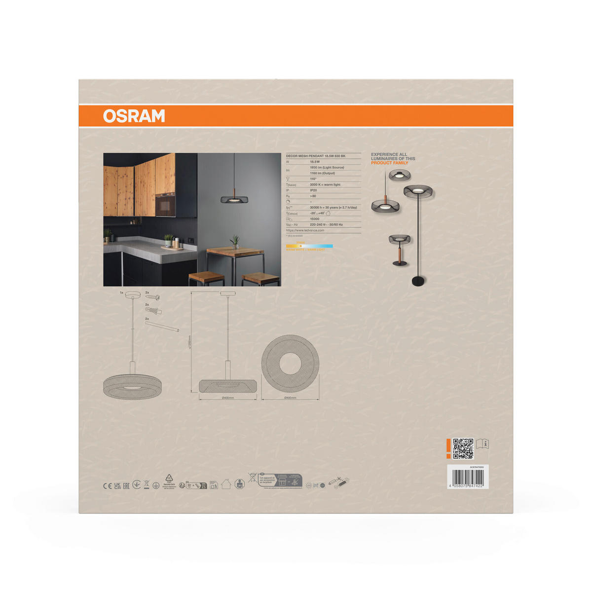 LED-HÄNGELEUCHTE 40/120 cm  - Schwarz, Basics, Holz/Kunststoff (40/120cm) - Osram