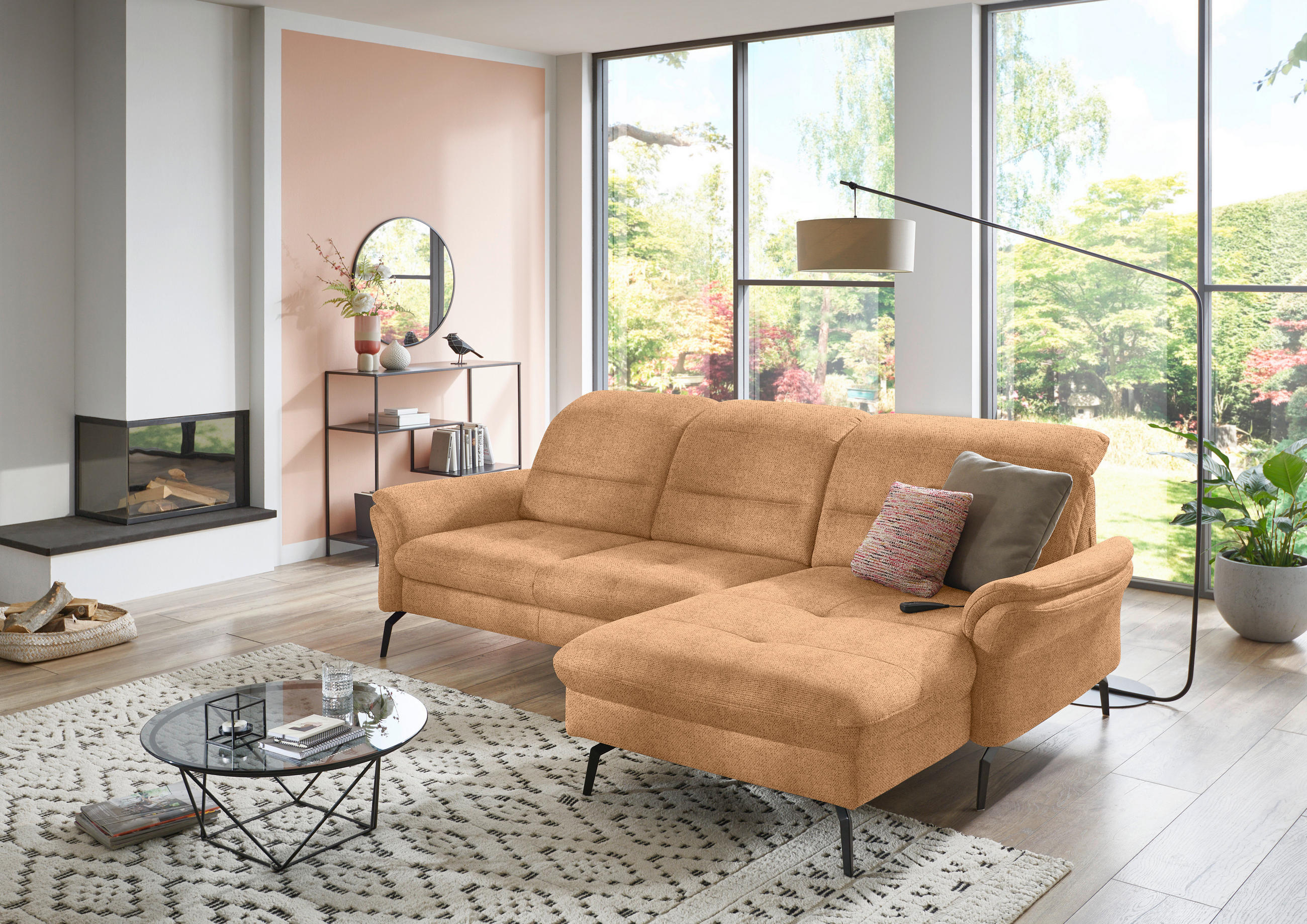 ECKSOFA in Flachgewebe Currygelb  - Currygelb/Schwarz, Konventionell, Textil/Metall (260/181cm) - Beldomo Speed