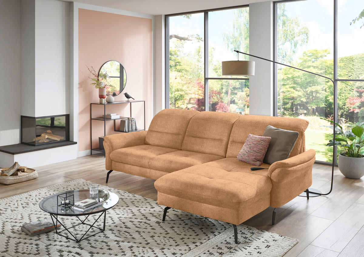 ECKSOFA in Flachgewebe Currygelb  260/181 cm  - Currygelb/Schwarz, KONVENTIONELL, Textil/Metall (260/181cm) - Beldomo Speed