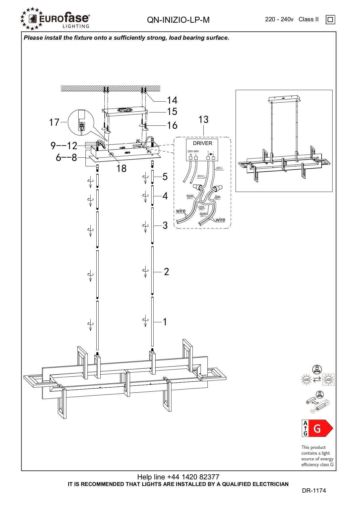 LED-HÄNGELEUCHTE Eurofase 122,8/50/23,1 cm - Messingfarben, Design, Glas/Metall (122,8/50/23,1cm) - Elstead Lighting