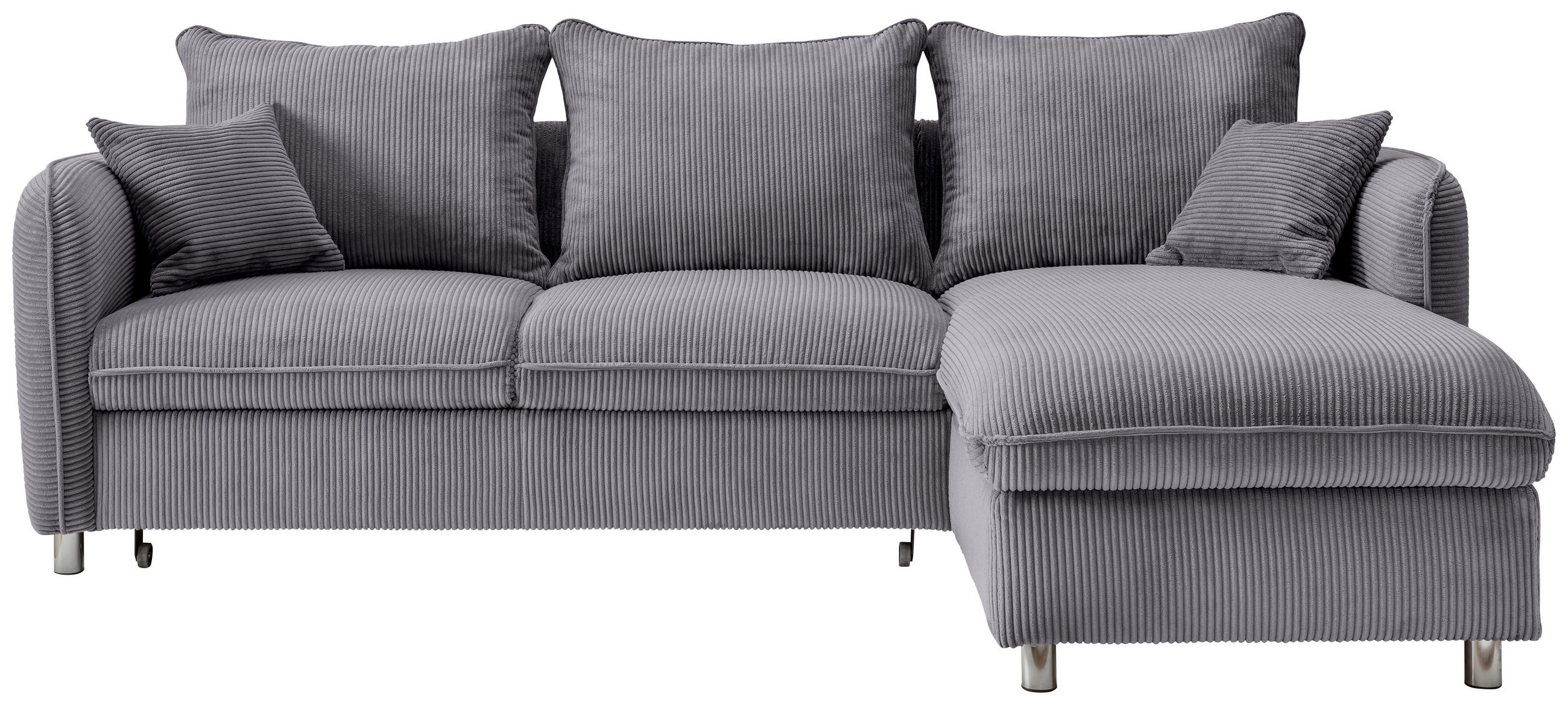 ECKSCHLAFSOFA  mit Rücken echt, Armteil links, Armteil rechts Cord Grau  - Chromfarben/Grau, MODERN, Textil/Metall (254/160cm) - Livetastic