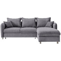 ECKSCHLAFSOFA  mit Rücken echt, Armteil links, Armteil rechts Cord Grau  - Chromfarben/Grau, MODERN, Textil/Metall (254/160cm) - Livetastic