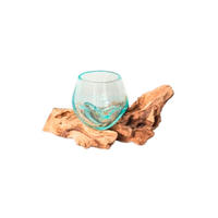 VÁZA 8 cm  - átlátszó/ekrü, Natur, Üveg/fa (16/9/8cm) - Ambia Home