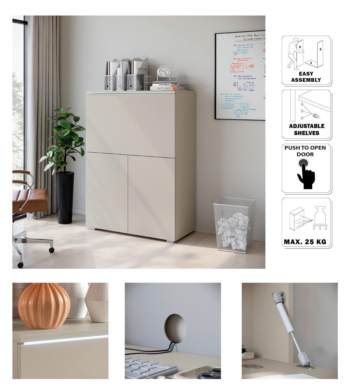 POMOĆNI STOL  bež, kašmir  drvni materijal  - kašmir/siva, Design, drvni materijal/plastika (90/125,1/42cm) - Livetastic