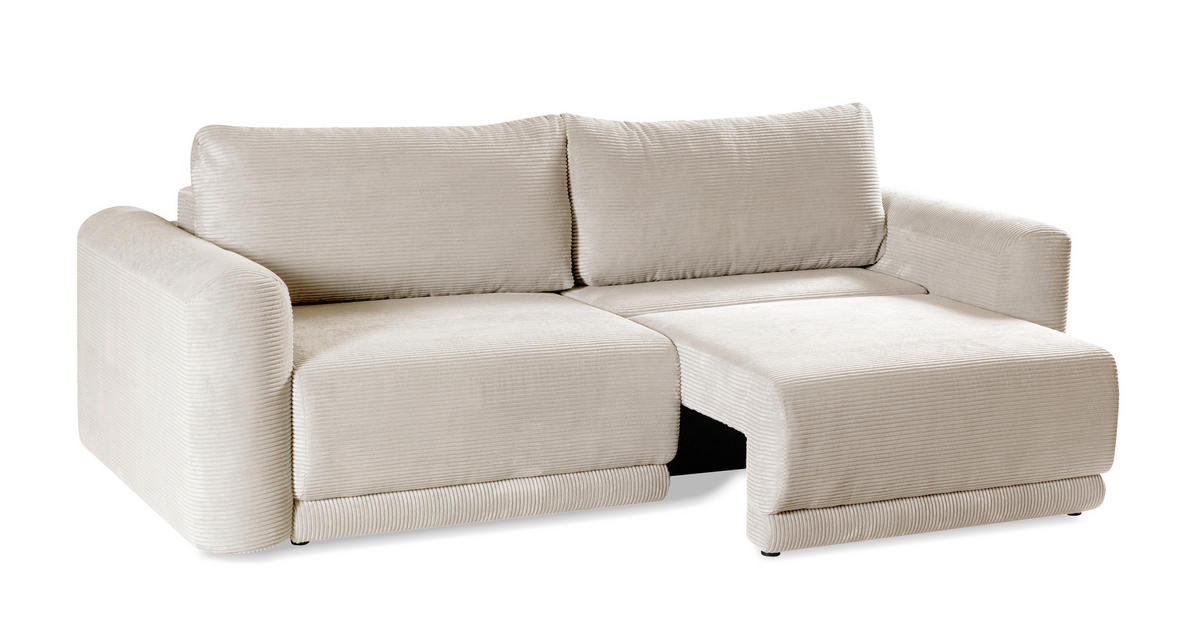 SCHLAFSOFA NORMAN  mit gerippt Creme  - Creme/Schwarz, Design, Kunststoff/Textil (252/93/167cm) - Livetastic