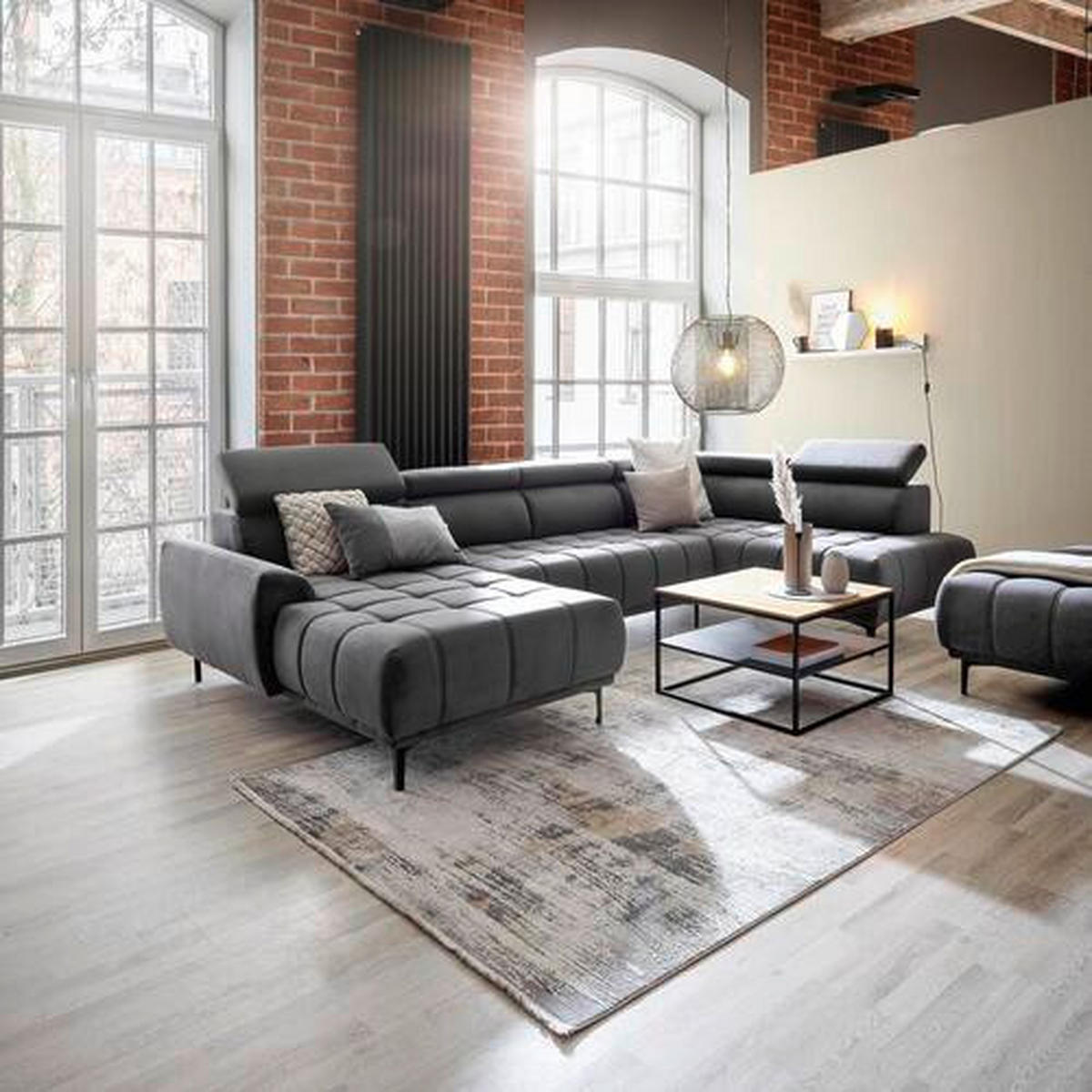WOHNLANDSCHAFT Graphitfarben Velours  - Schwarz/Graphitfarben, Design, Textil/Metall (172/340/191cm) - Stylife
