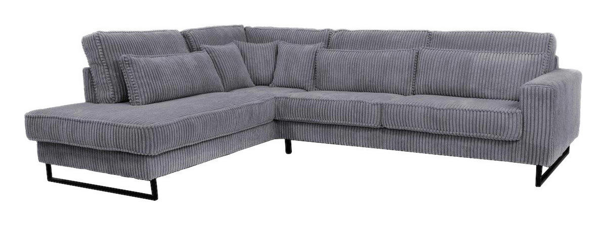 ECKSOFA ICON Dunkelgrau Cord Zierkissen, Rückenkissen, Nierenkissen  - Dunkelgrau/Schwarz, KONVENTIONELL, Textil/Metall (284/253cm) - Livetastic