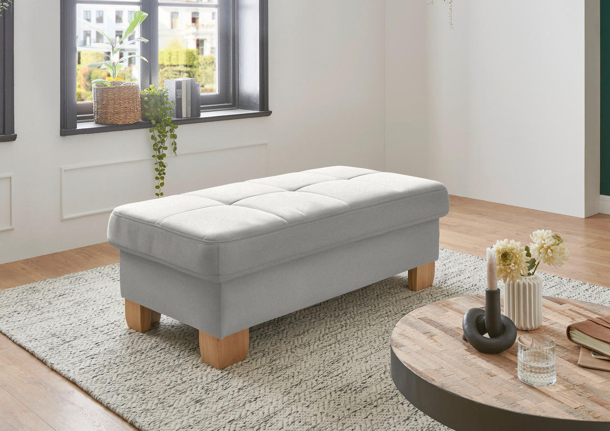ECKSOFA in Flachgewebe Weiss  - Wildeiche/Weiss, Natur, Holz/Textil (243/301cm) - Voleo