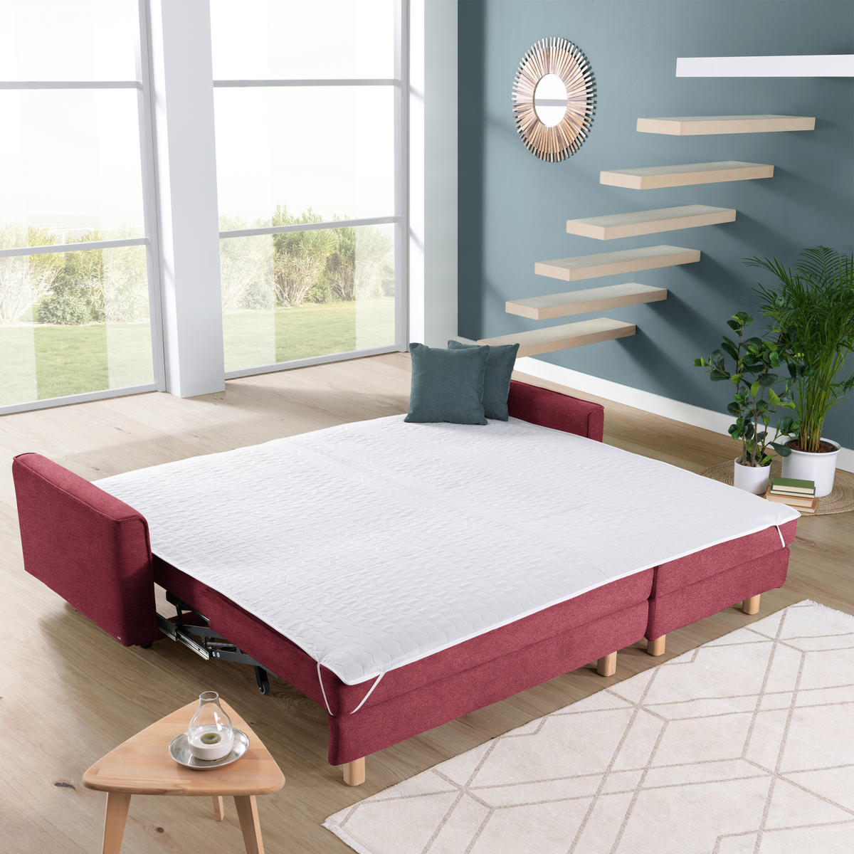 ECKSOFA in Chenille Bordeaux  237/170 cm  - Eichefarben/Bordeaux, KONVENTIONELL, Holz/Textil (237/170cm) - Sedda