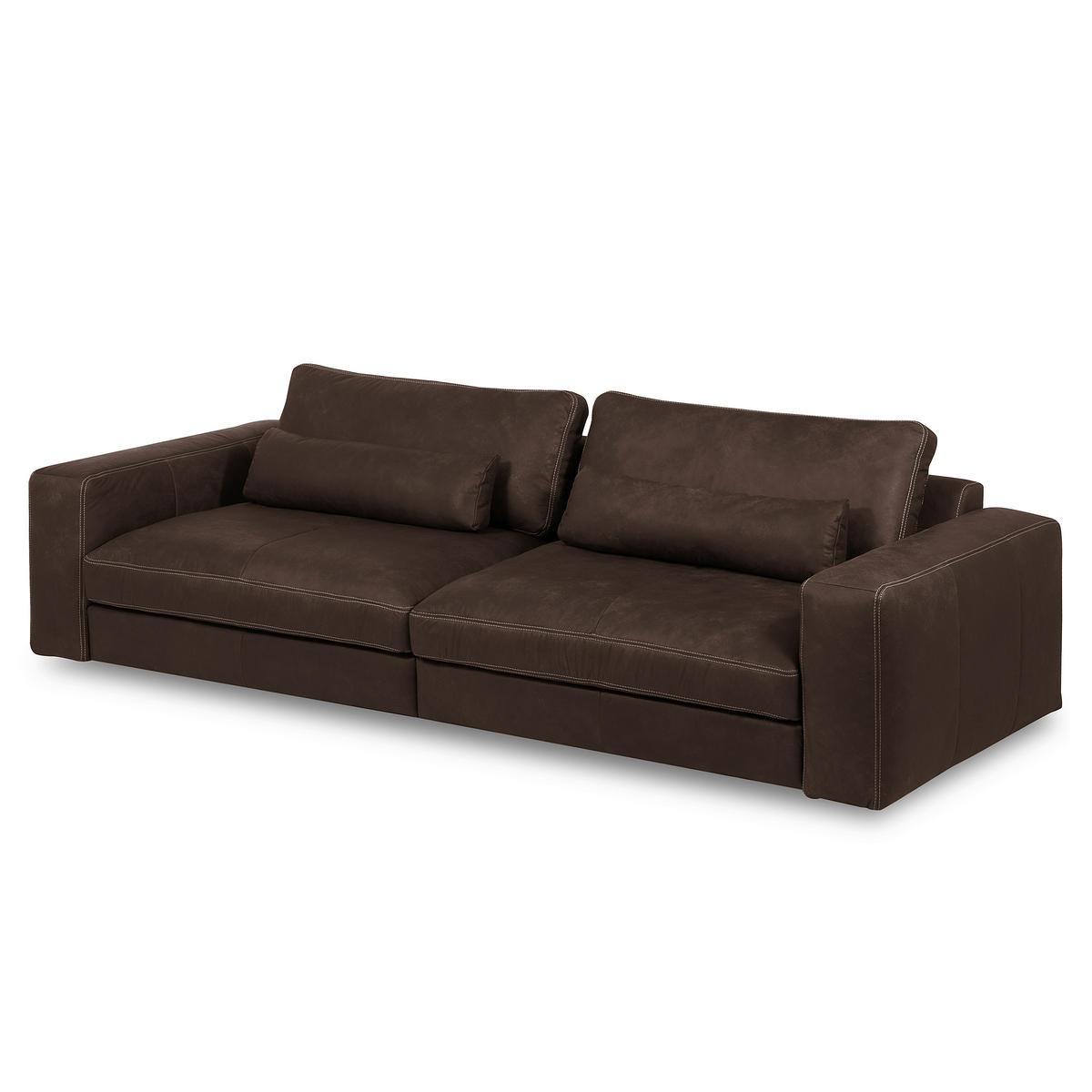 3-SITZER-SOFA  in Echtleder Dunkelbraun   - Dunkelbraun/Beige, Design, Leder/Kunststoff (300/85/123cm) - Livetastic