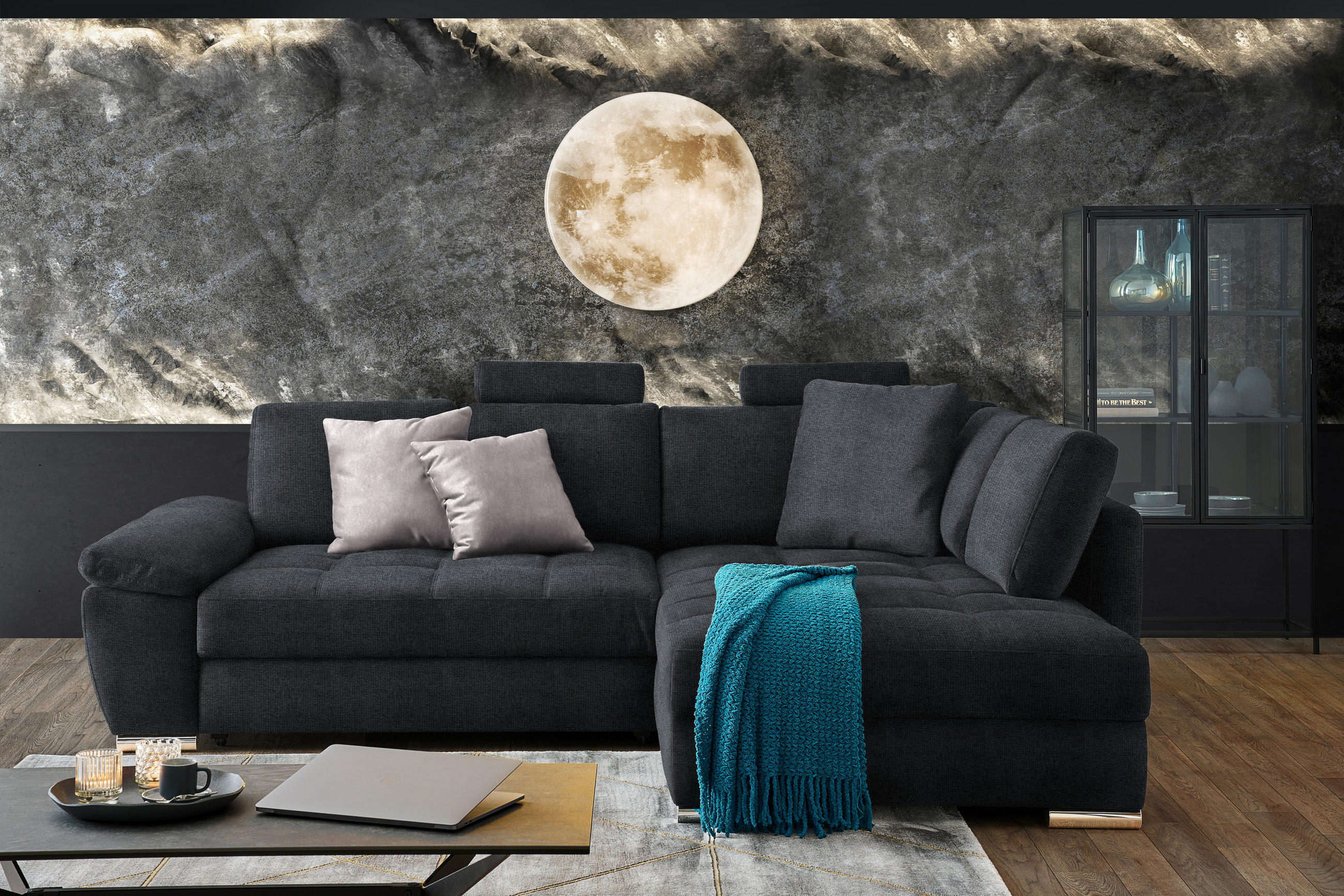 ECKSOFA in Webstoff Grau, Schwarz  276/212 cm  - Chromfarben/Anthrazit, Design, Kunststoff/Textil (276/212cm) - Carryhome