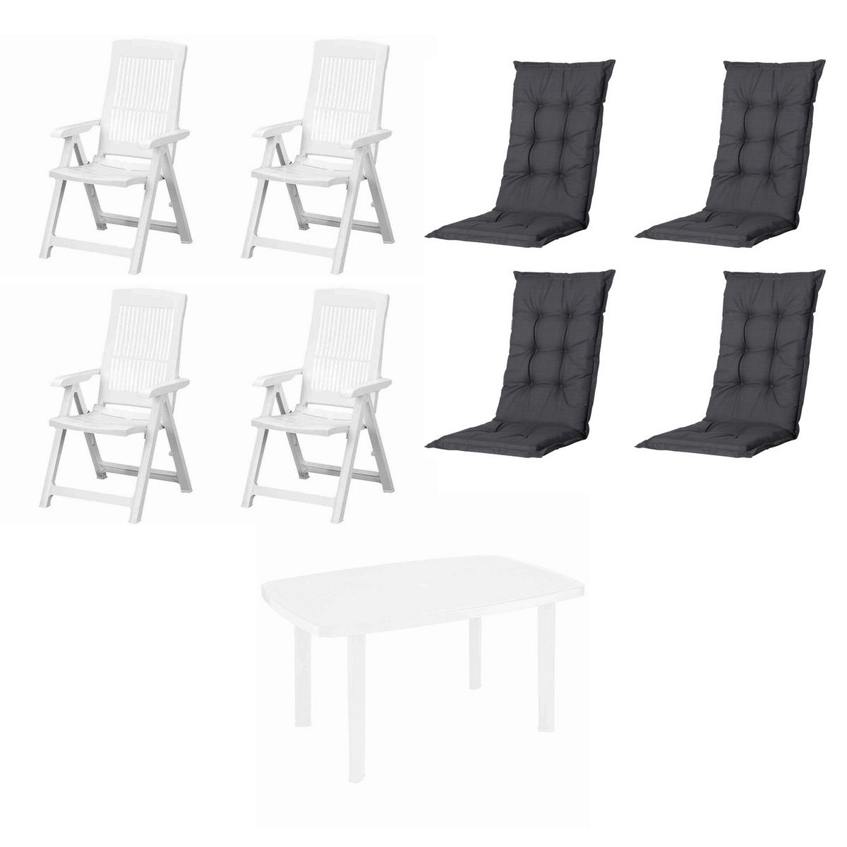 GARTENTISCHGRUPPE  - Schwarz/Weiß, MODERN, Kunststoff/Textil (90/111/140cm) - Gardenson